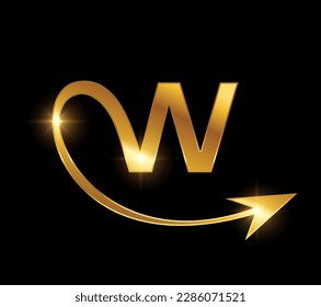 A vector Illustration on black background with gold shine effect of Golden Demon Tail Initial Logo Letter W