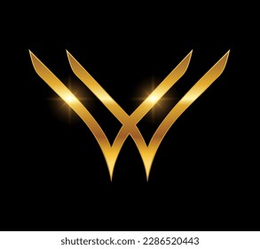 A vector Illustration on black background with gold shine effect of W Monogram Logo Vector Icon