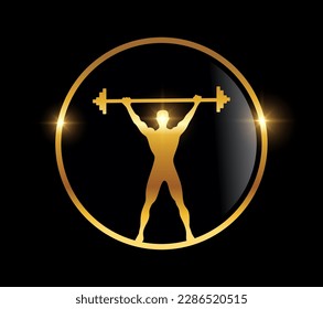 A vector Illustration on black background with gold shine effect of Golden Man Fitness Logo icon