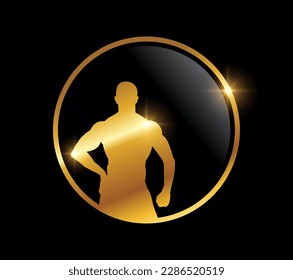 A vector Illustration on black background with gold shine effect of Golden Man Fitness Logo icon