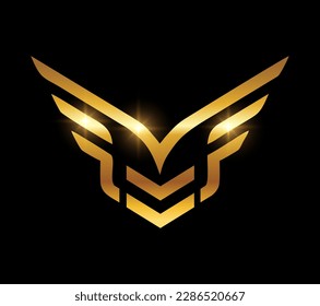 A vector Illustration on black background with gold shine effect of Golden Wing Logo Vector icon