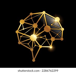 A vector Illustration on black background with gold shine effect of Golden Human Brain Logo Icon