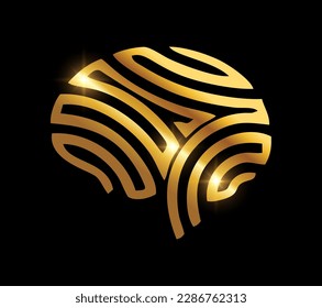 A vector Illustration on black background with gold shine effect of Golden Human Brain Logo Icon