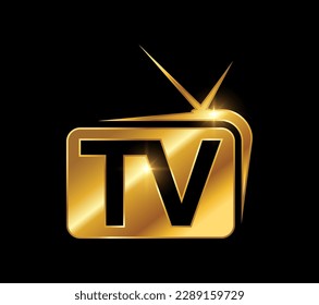 A vector Illustration on black background with gold shine effect of Golden TV Logo Vector Icon