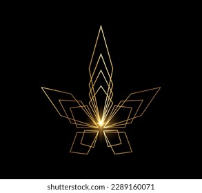 A vector Illustration on black background with gold shine effect of Golden Cannabis Leaf Logo Icon
