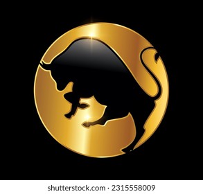 A vector Illustration on black background with gold shine effect of Golden Buffalo Logo vector icon