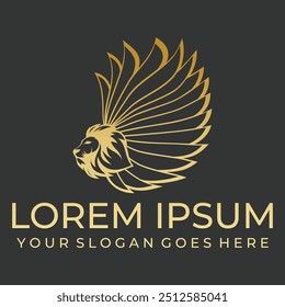 A vector Illustration on black background with gold shine effect of Golden Wing Logo Vector icon