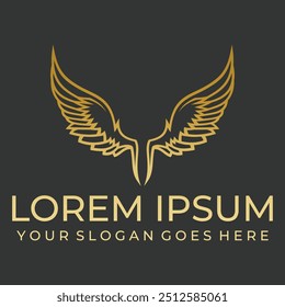 A vector Illustration on black background with gold shine effect of Golden Wing Logo Vector icon