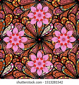 Vector illustration. On black, orange and pink colors. Vector abstract pattern page for antistress.