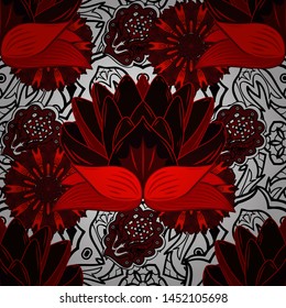 Vector illustration. On black, red and brown colors. Beautiful watercolor pattern with flowers.