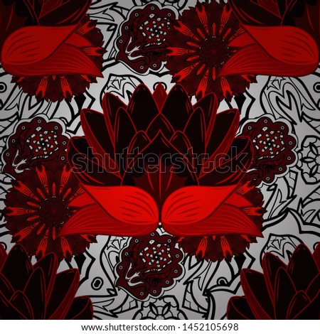 Vector illustration. On black, red and brown colors. Beautiful watercolor pattern with flowers.