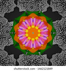 Vector illustration. On black, white and gray colors in watercolor style. Seamless spring pattern with little flowers.