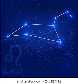 vector illustration of constellationÃ?Â leo on a blue background