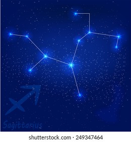 vector illustration of constellationÂ Sagittarius on a blue background