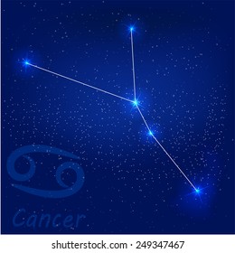 vector illustration of constellationÂ cancer on a blue background