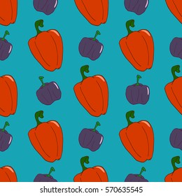Vector illustration on blue background. Seamless pattern with purple and red pepper. Mexican style