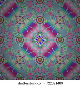 Vector illustration. On blue, neutral and pink colors. Seamless pattern in vintage style with bouquets of flowers.