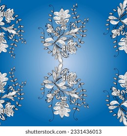 Ilustración vectorial. En tonos azules, blancos y negros. Patrón sin foco. Ornamento indio. Borde ornamental colorido. Papel de flores.