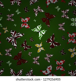Vector. Illustration on brown, green and white colors. Fashion Fabric Design. Abstract seamless background. Butterflies pattern.