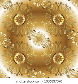Vector illustration. On brown and yellow colors. Doodles. Can be used for cards, invitations, save the date cards and many more. Seamless decorative background.