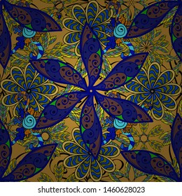 Vector illustration. On brown, yellow and blue colors. Beautiful watercolor pattern with flowers.