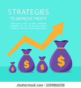 Vector illustration on a business theme. Income growth, business development, the analysis of the market, the development of a strategy for increasing revenues.