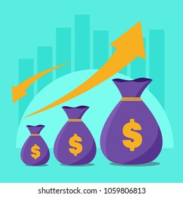 Vector illustration on a business theme. Income growth, business development, the analysis of the market, the development of a strategy for increasing revenues.