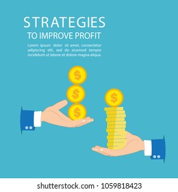 Vector illustration on a business theme. A cartoon hand holding coins. Successful investments