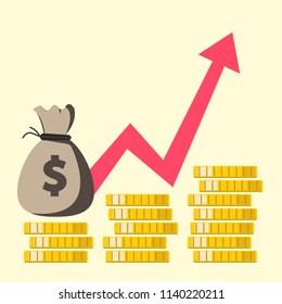 Vector illustration on a business theme. Income growth, business development, the analysis of the market, the development of a strategy for increasing revenues.