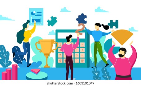 Vector illustration on business theme. Non standard characters. Working on new and exciting business project. Vector illustration for your design projects and solutions. Theme of management and team.