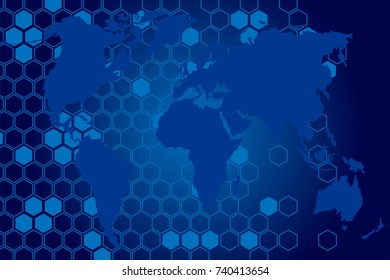Vector illustration on business theme with block chain elements. The network envelops the planet.