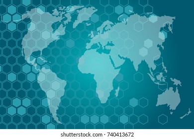 Vector illustration on business theme with block chain elements. The network envelops the planet.