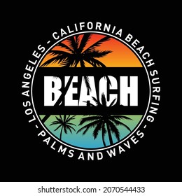 Vector illustration on the California surfing theme, Beach Surfing. Typography, t-shirt graphics, posters, banners, flyers, prints, postcards