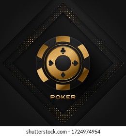 Vector illustration on a casino theme with poker symbols and poker cards on dark background. Vector illustration