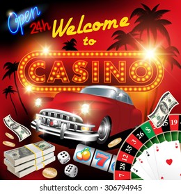 Vector illustration on a casino theme with lighting display