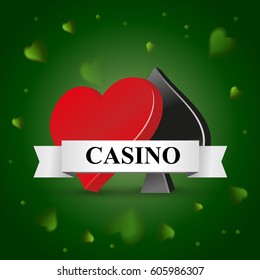 Vector illustration on a casino theme. preference symbol and cards. Background green cloth for casino.