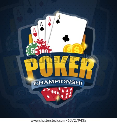 Vector illustration on a casino theme with poker symbols and poker cards on dark background. Casino logo design, grange print stamp, creative poker typography emblem, Vector EPS 10 design