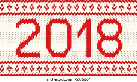 Vector illustration on a Christmas theme. Knitted background with  inscription 2018  and pattern 
