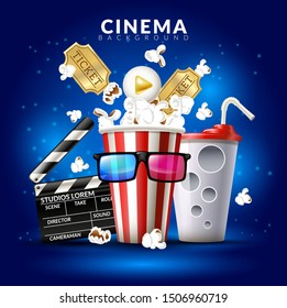 Vector illustration on a cinematic theme. Attributes of the film industry.
