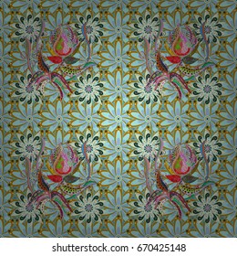 Vector illustration. On colorful background in watercolor style. Seamless spring pattern with Flowers, little flowers.