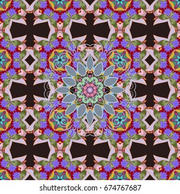 Vector illustration. On colorful background. Seamless pattern in vintage style with bouquets of flowers.