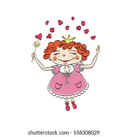 Vector illustration on colorless background with 
a happy redheaded fairy
