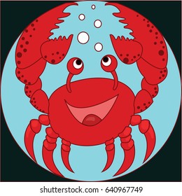 Vector illustration  on the colorless background with a funny cartoon crab