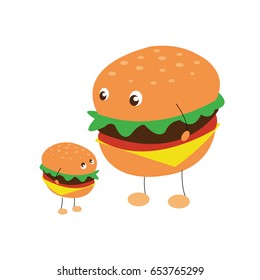 Vector illustration on colorless background with two characters of hamburgers