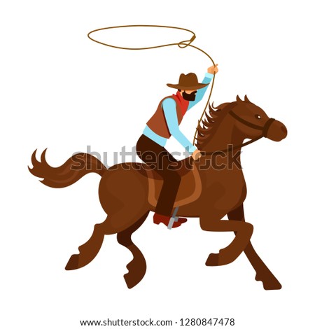 Vector illustration on a colorless background with a cowboy on the  horse with lasso in the arm