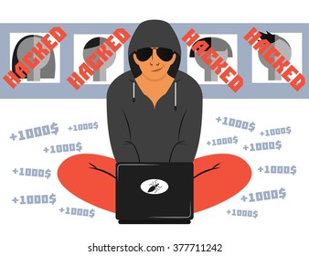Vector illustration on the cybercrime with a hacker