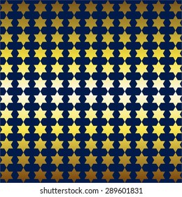 Vector illustration of On the dark blue background gold stars of David.