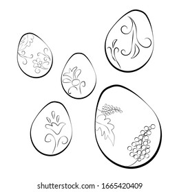 
Vector illustration on Easter, a nest with Easter eggs and pussy-willow branches, black and white image for backgrounds, cards, banners, sites on Easter theme
