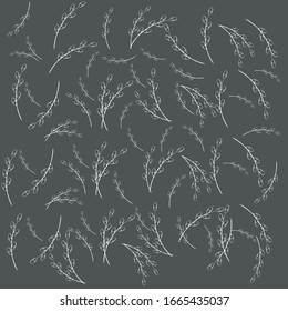 
Vector illustration on Easter, a nest with Easter eggs and pussy-willow branches, black and white image for backgrounds, cards, banners, sites on Easter theme