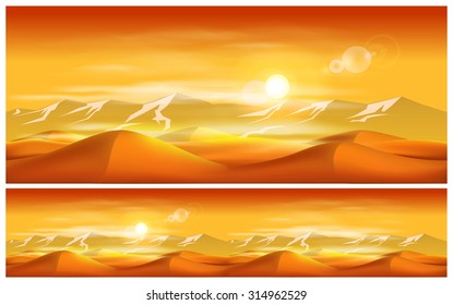 Vector illustration on the eastern theme. Deserts and sandstorms. Seamless horizontally if needed